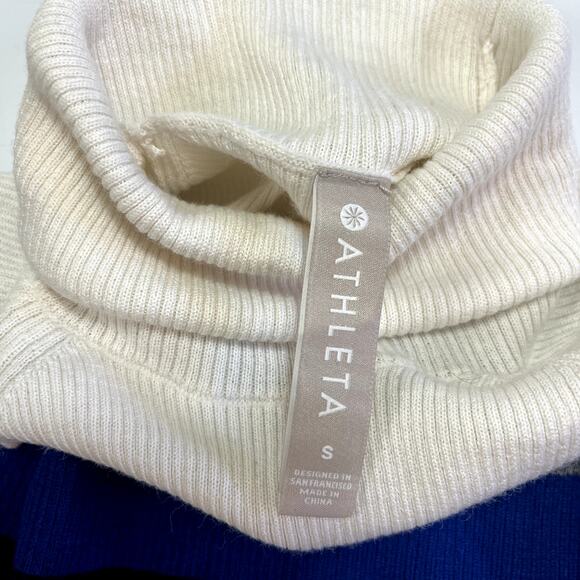 Athleta Small Brookshire Colorblock Ribbed Turtleneck Sweater Blue White Black - Picture 8 of 13